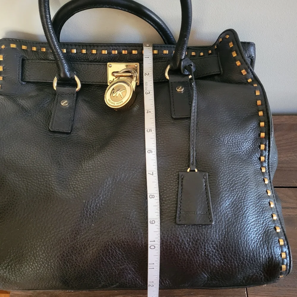 Michael Kors Hamilton Black Leather Satchel Shoulder Bag - Picture 6 of 16